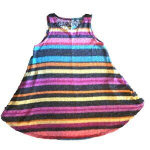 Large Multicolor Striped Tank Dress Sleeveless Knee Length Pockets 42Pops Purple